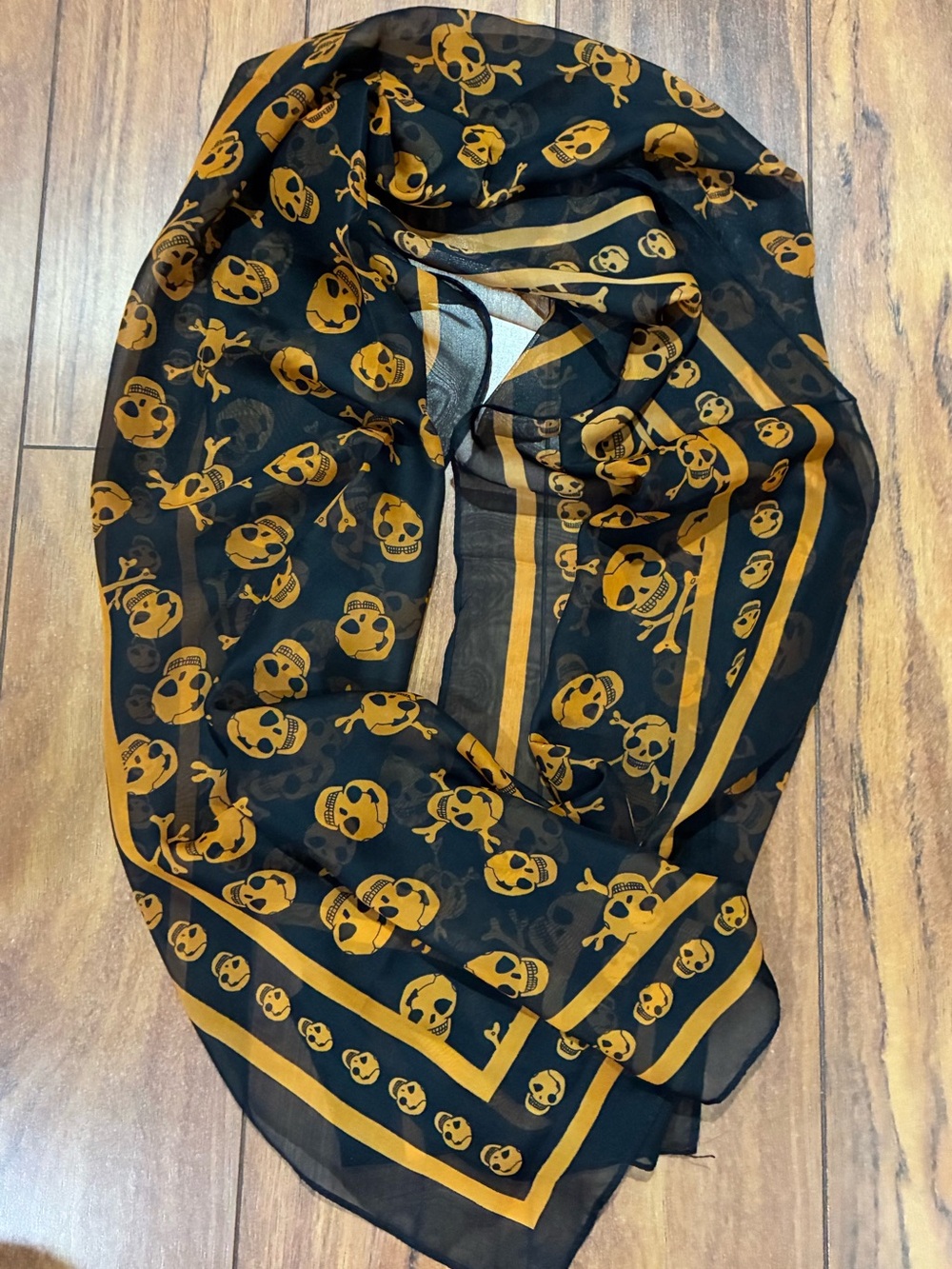 Black & Orange Skull Print Lightweight Scarf